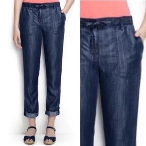 Lands’ End chambray mid rise straight leg tab hem cropped pants 8